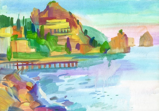 Crimean sketch in gouache, Hand-drawn